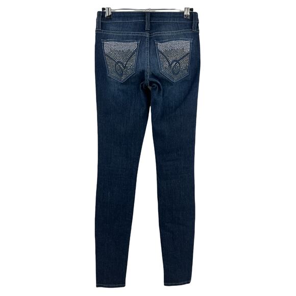 Bebe (24) (26x32) Regular Icon Crystal Knockout Skinny Jeans Myth Blue Low Rise - Picture 3 of 10